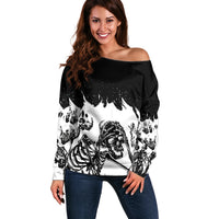 Fire Skull Off Shoulder Sweater Scream In Fire - Wonder Print Shop