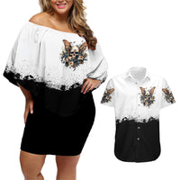 Butterfly Skull Couples Matching Off Shoulder Short Dress and Hawaiian Shirt Flower Butterfly Gothic Skull - Wonder Print Shop