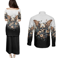 Butterfly Skull Couples Matching Puletasi Dress and Long Sleeve Button Shirts Flower Butterfly Gothic Skull - Wonder Print Shop