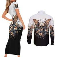 Butterfly Skull Couples Matching Short Sleeve Bodycon Dress and Long Sleeve Button Shirts Flower Butterfly Gothic Skull - Wonder Print Shop