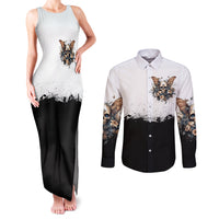 Butterfly Skull Couples Matching Tank Maxi Dress and Long Sleeve Button Shirts Flower Butterfly Gothic Skull - Wonder Print Shop