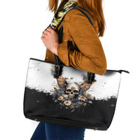Butterfly Skull Leather Tote Bag Flower Butterfly Gothic Skull - Wonder Print Shop
