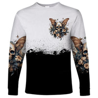 Butterfly Skull Long Sleeve Shirt Flower Butterfly Gothic Skull - Wonder Print Shop