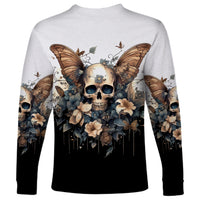 Butterfly Skull Long Sleeve Shirt Flower Butterfly Gothic Skull - Wonder Print Shop
