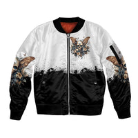 Butterfly Skull Sleeve Zip Bomber Jacket Flower Butterfly Gothic Skull - Wonder Print Shop