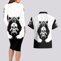 Viking Skull Couples Matching Long Sleeve Bodycon Dress and Hawaiian Shirt Bear Viking Cross Skull - Wonder Print Shop