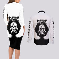 Viking Skull Couples Matching Long Sleeve Bodycon Dress and Long Sleeve Button Shirts Bear Viking Cross Skull - Wonder Print Shop