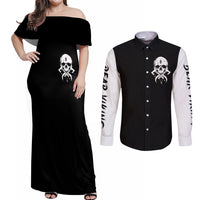 Viking Skull Couples Matching Off Shoulder Maxi Dress and Long Sleeve Button Shirts Bear Viking Cross Skull - Wonder Print Shop