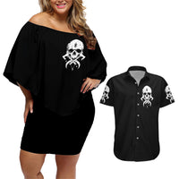 Viking Skull Couples Matching Off Shoulder Short Dress and Hawaiian Shirt Bear Viking Cross Skull - Wonder Print Shop