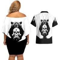 Viking Skull Couples Matching Off Shoulder Short Dress and Hawaiian Shirt Bear Viking Cross Skull - Wonder Print Shop