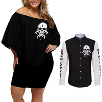 Viking Skull Couples Matching Off Shoulder Short Dress and Long Sleeve Button Shirts Bear Viking Cross Skull - Wonder Print Shop