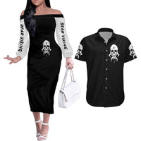 Viking Skull Couples Matching Off The Shoulder Long Sleeve Dress and Hawaiian Shirt Bear Viking Cross Skull - Wonder Print Shop