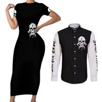 Viking Skull Couples Matching Short Sleeve Bodycon Dress and Long Sleeve Button Shirts Bear Viking Cross Skull - Wonder Print Shop