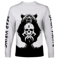 Viking Skull Long Sleeve Shirt Bear Viking Cross Skull - Wonder Print Shop