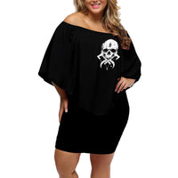 Viking Skull Off Shoulder Short Dress Bear Viking Cross Skull - Wonder Print Shop