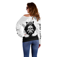 Viking Skull Off Shoulder Sweater Bear Viking Cross Skull - Wonder Print Shop
