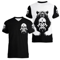 Viking Skull Women V Neck T Shirt Bear Viking Cross Skull - Wonder Print Shop