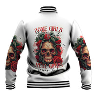 Rose Skull Baseball Jacket Some Girl Wear Pink Real Girl Wear Ink - Wonder Print Shop