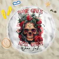 Rose Skull Beach Blanket Some Girl Wear Pink Real Girl Wear Ink - Wonder Print Shop