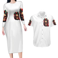 Rose Skull Couples Matching Long Sleeve Bodycon Dress and Hawaiian Shirt Some Girl Wear Pink Real Girl Wear Ink - Wonder Print Shop