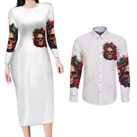 Rose Skull Couples Matching Long Sleeve Bodycon Dress and Long Sleeve Button Shirts Some Girl Wear Pink Real Girl Wear Ink - Wonder Print Shop