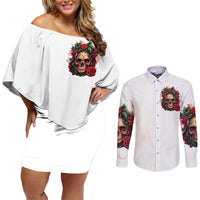 Rose Skull Couples Matching Off Shoulder Short Dress and Long Sleeve Button Shirts Some Girl Wear Pink Real Girl Wear Ink - Wonder Print Shop