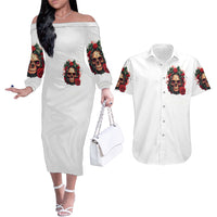 Rose Skull Couples Matching Off The Shoulder Long Sleeve Dress and Hawaiian Shirt Some Girl Wear Pink Real Girl Wear Ink - Wonder Print Shop