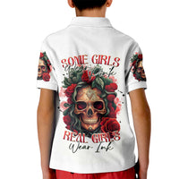 Rose Skull Kid Polo Shirt Some Girl Wear Pink Real Girl Wear Ink - Wonder Print Shop