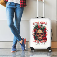 Rose Skull Luggage Cover Some Girl Wear Pink Real Girl Wear Ink - Wonder Print Shop
