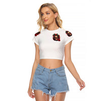 Rose Skull Raglan Cropped T Shirt Some Girl Wear Pink Real Girl Wear Ink - Wonder Print Shop