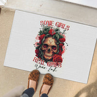 Rose Skull Rubber Doormat Some Girl Wear Pink Real Girl Wear Ink - Wonder Print Shop