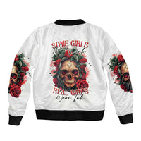 Rose Skull Sleeve Zip Bomber Jacket Some Girl Wear Pink Real Girl Wear Ink - Wonder Print Shop
