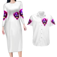 Flame Skull Couples Matching Long Sleeve Bodycon Dress and Hawaiian Shirt Walk Away I Have Anger Issues And Dislike For Stupod People - Wonder Print Shop