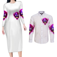Flame Skull Couples Matching Long Sleeve Bodycon Dress and Long Sleeve Button Shirts Walk Away I Have Anger Issues And Dislike For Stupod People - Wonder Print Shop