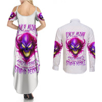 Flame Skull Couples Matching Summer Maxi Dress and Long Sleeve Button Shirts Walk Away I Have Anger Issues And Dislike For Stupod People - Wonder Print Shop