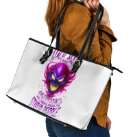 Flame Skull Leather Tote Bag Walk Away I Have Anger Issues And Dislike For Stupod People - Wonder Print Shop