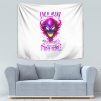 Flame Skull Tapestry Walk Away I Have Anger Issues And Dislike For Stupod People - Wonder Print Shop