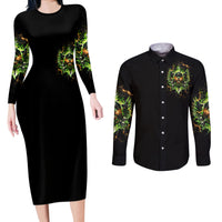 Doule Skull Couples Matching Long Sleeve Bodycon Dress and Long Sleeve Button Shirt Angel To Some Demon To Most - Wonder Print Shop