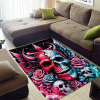 Couple Skull Area Rug She Was And Angel Craving Chaos Demon Seeking Peace - Wonder Print Shop