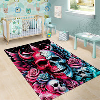 Couple Skull Area Rug She Was And Angel Craving Chaos Demon Seeking Peace - Wonder Print Shop