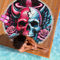Couple Skull Beach Blanket She Was And Angel Craving Chaos Demon Seeking Peace - Wonder Print Shop