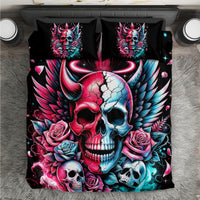 Couple Skull Bedding Set She Was And Angel Craving Chaos Demon Seeking Peace - Wonder Print Shop