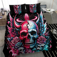 Couple Skull Bedding Set She Was And Angel Craving Chaos Demon Seeking Peace - Wonder Print Shop