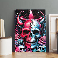 Couple Skull Canvas Wall Art She Was And Angel Craving Chaos Demon Seeking Peace - Wonder Print Shop