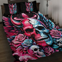 Couple Skull Quilt Bed Set She Was And Angel Craving Chaos Demon Seeking Peace - Wonder Print Shop