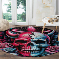 Couple Skull Round Carpet She Was And Angel Craving Chaos Demon Seeking Peace