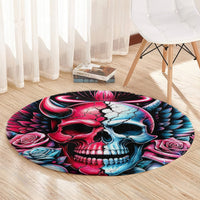 Couple Skull Round Carpet She Was And Angel Craving Chaos Demon Seeking Peace
