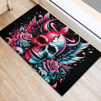 Couple Skull Rubber Doormat She Was And Angel Craving Chaos Demon Seeking Peace - Wonder Print Shop