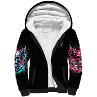 Couple Skull Sherpa Hoodie She Was And Angel Craving Chaos Demon Seeking Peace - Wonder Print Shop