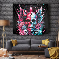 Couple Skull Tapestry She Was And Angel Craving Chaos Demon Seeking Peace - Wonder Print Shop